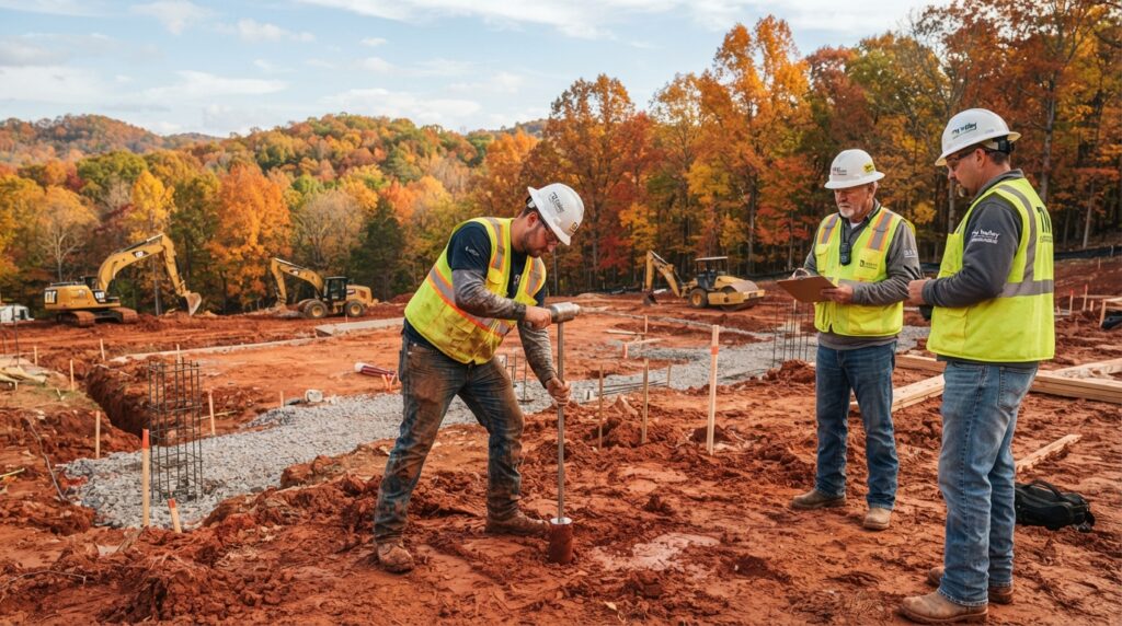 Crew checking foundation subgrade